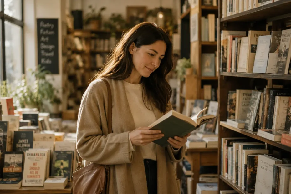 a woman is reading a book
